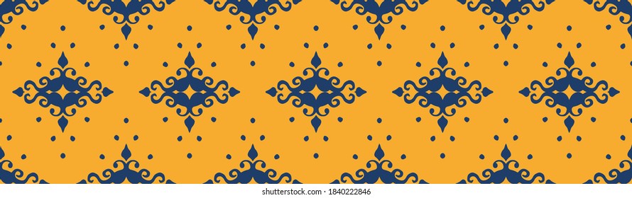 Patrón de damasco vector oriental. Cerámica de Talavera. Azulejos portugal. Ornamento turco. Porcelana española. Vajilla de cerámica, impresión folclórica. Origen étnico. Papel de pared mediterráneo.  Cerámica de Talavera.