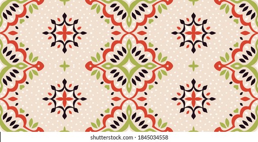 Oriental vector damask pattern. Talavera pottery. Azulejos portugal. Turkish ornament. Spanish porcelain. Ceramic tableware, folk print. Ethnic background. Mediterranean wallpaper.  Talavera pottery.