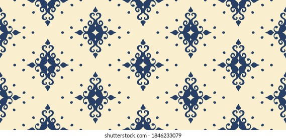 Oriental vector damask pattern. Talavera pottery. Azulejos portugal. Turkish ornament. Spanish porcelain. Ceramic tableware, folk print. Ethnic background. Mediterranean wallpaper.  Talavera pottery.