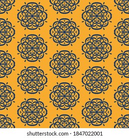 Oriental vector damask pattern. Talavera pottery. Azulejos portugal. Turkish ornament. Spanish porcelain. Ceramic tableware, folk print. Ethnic background. Mediterranean wallpaper.  Talavera pottery.