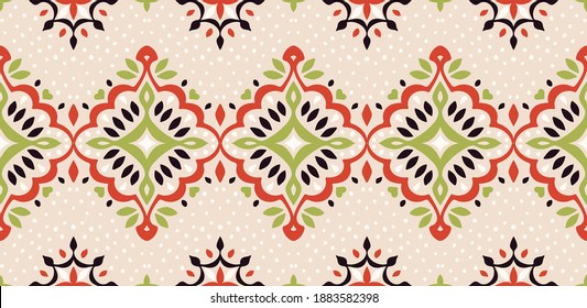 Oriental vector damask pattern. Talavera pottery. Azulejos portugal. Turkish ornament. Spanish porcelain. Ceramic tableware, folk print. Ethnic background. Mediterranean wallpaper.  Talavera pottery.