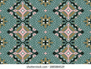 Oriental vector damask pattern. Talavera pottery. Azulejos portugal. Turkish ornament. Spanish porcelain. Ceramic tableware, folk print. Ethnic background. Mediterranean wallpaper.  Talavera pottery.