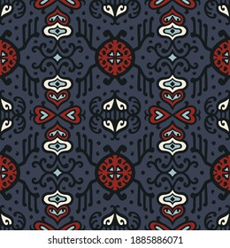 Oriental vector damask pattern. Talavera pottery. Azulejos portugal. Turkish ornament. Spanish porcelain. Ceramic tableware, folk print. Ethnic background. Mediterranean wallpaper.  Talavera pottery.