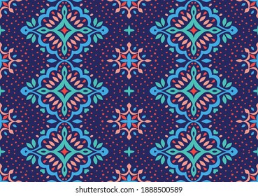 Oriental vector damask pattern. Talavera pottery. Azulejos portugal. Turkish ornament. Spanish porcelain. Ceramic tableware, folk print. Ethnic background. Mediterranean wallpaper.  Talavera pottery.