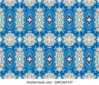 Oriental vector damask pattern. Talavera pottery. Azulejos portugal. Turkish ornament. Spanish porcelain. Ceramic tableware, folk print. Ethnic background. Mediterranean wallpaper.  Talavera pottery.