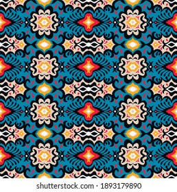 Oriental vector damask pattern. Talavera pottery. Azulejos portugal. Turkish ornament. Spanish porcelain. Ceramic tableware, folk print. Ethnic background. Mediterranean wallpaper.  Talavera pottery.