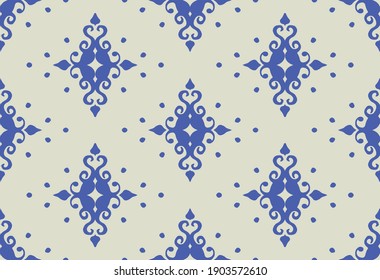 Oriental vector damask pattern. Talavera pottery. Azulejos portugal. Turkish ornament. Spanish porcelain. Ceramic tableware, folk print. Ethnic background. Mediterranean wallpaper.  Talavera pottery.