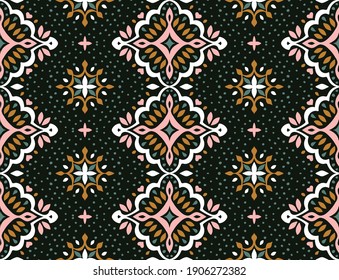 Oriental vector damask pattern. Talavera pottery. Azulejos portugal. Turkish ornament. Spanish porcelain. Ceramic tableware, folk print. Ethnic background. Mediterranean wallpaper.  Talavera pottery.