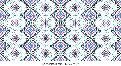 Oriental vector damask pattern. Talavera pottery. Azulejos portugal. Turkish ornament. Spanish porcelain. Ceramic tableware, folk print. Ethnic background. Mediterranean wallpaper.  Talavera pottery.