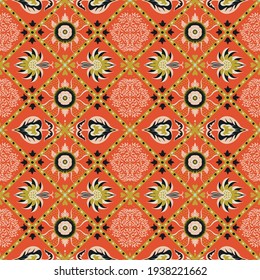 Patrón de damasco vector oriental. Cerámica de Talavera. Azulejos portugal. Ornamento turco. Porcelana española. Vajilla de cerámica, impresión folclórica. Origen étnico. Papel de pared mediterráneo.  Cerámica de Talavera.