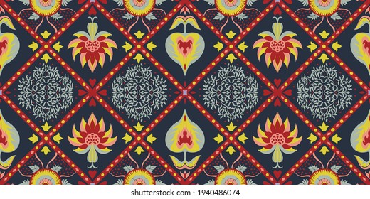 Oriental vector damask pattern. Talavera pottery. Azulejos portugal. Turkish ornament. Spanish porcelain. Ceramic tableware, folk print. Ethnic background. Mediterranean wallpaper.  Talavera pottery.