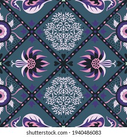 Orientalisches Vektor-Damast-Muster. Talavera Töpferei. Azulejos portugal. Türkische Ornamente. Spanisches Porzellan. Keramische Geschirr, volkstümlicher Druck. Ethnischer Hintergrund. mediterrane Tapete.  Talavera Töpferei.