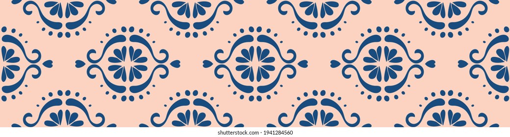 Oriental vector damask pattern. Talavera pottery. Azulejos portugal. Turkish ornament. Spanish porcelain. Ceramic tableware, folk print. Ethnic background. Mediterranean wallpaper.  Talavera pottery.