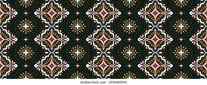 Patrón de damasco vector oriental. Cerámica de Talavera. Azulejos portugal. Ornamento turco. Porcelana española. Vajilla de cerámica, impresión folclórica. Origen étnico. Papel de pared mediterráneo.  Cerámica de Talavera.