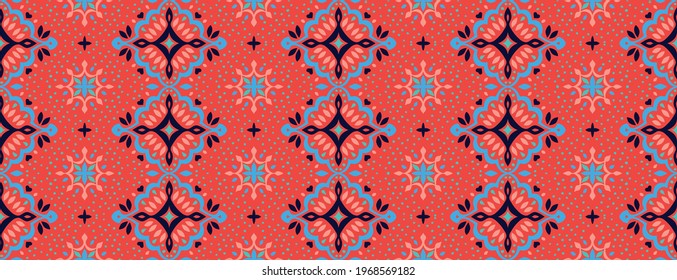 Oriental vector damask pattern. Talavera pottery. Azulejos portugal. Turkish ornament. Spanish porcelain. Ceramic tableware, folk print. Ethnic background. Mediterranean wallpaper.  Talavera pottery.