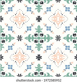 Oriental vector damask pattern. Talavera pottery. Azulejos portugal. Turkish ornament. Spanish porcelain. Ceramic tableware, folk print. Ethnic background. Mediterranean wallpaper.  Talavera pottery.