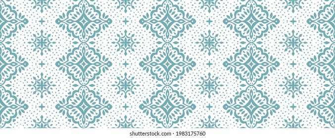 Oriental vector damask pattern. Talavera pottery. Azulejos portugal. Turkish ornament. Spanish porcelain. Ceramic tableware, folk print. Ethnic background. Mediterranean wallpaper.  Talavera pottery.