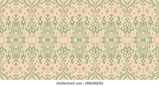 Oriental vector damask pattern. Talavera pottery. Azulejos portugal. Turkish ornament. Spanish porcelain. Ceramic tableware, folk print. Ethnic background. Mediterranean wallpaper.  Talavera pottery.
