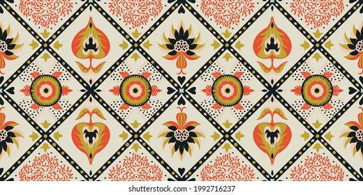 Oriental vector damask pattern. Talavera pottery. Azulejos portugal. Turkish ornament. Spanish porcelain. Ceramic tableware, folk print. Ethnic background. Mediterranean wallpaper. Talavera pottery.