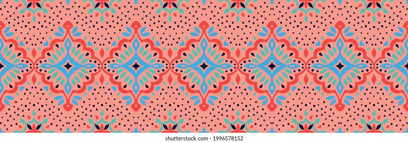 Oriental vector damask pattern. Talavera pottery. Azulejos portugal. Turkish ornament. Spanish porcelain. Ceramic tableware, folk print. Ethnic background. Mediterranean wallpaper.  Talavera pottery.