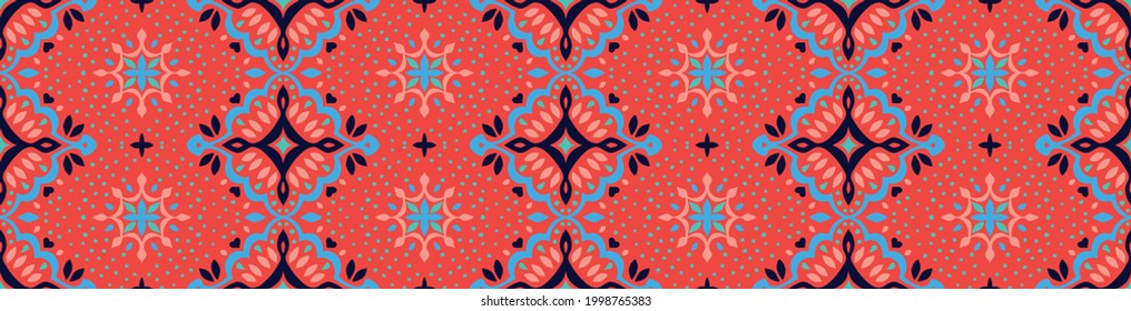Oriental vector damask pattern. Talavera pottery. Azulejos portugal. Turkish ornament. Spanish porcelain. Ceramic tableware, folk print. Ethnic background. Mediterranean wallpaper.  Talavera pottery.