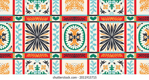 Patrón de damasco vector oriental. Cerámica de Talavera. Azulejos portugal. Ornamento turco. Porcelana española. Vajilla de cerámica, impresión folclórica. Origen étnico. Papel de pared mediterráneo. Cerámica de Talavera.