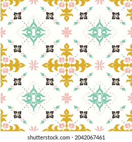 Oriental vector damask pattern. Talavera pottery. Azulejos portugal. Turkish ornament. Spanish porcelain. Ceramic tableware, folk print. Ethnic background. Mediterranean wallpaper. Talavera pottery.