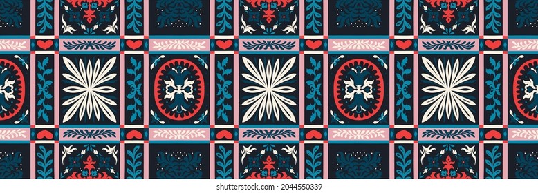 Oriental vector damask pattern. Talavera pottery. Azulejos portugal. Turkish ornament. Spanish porcelain. Ceramic tableware, folk print. Ethnic background. Mediterranean wallpaper. Talavera pottery.