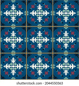 Oriental vector damask pattern. Talavera pottery. Azulejos portugal. Turkish ornament. Spanish porcelain. Ceramic tableware, folk print. Ethnic background. Mediterranean wallpaper. Talavera pottery.