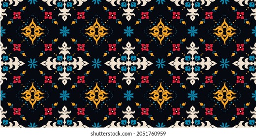Oriental vector damask pattern. Talavera pottery. Azulejos portugal. Turkish ornament. Spanish porcelain. Ceramic tableware, folk print. Ethnic background. Mediterranean wallpaper. Talavera pottery.