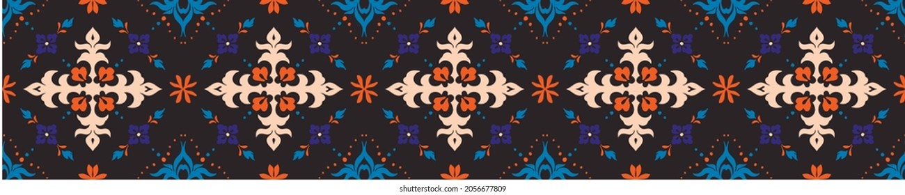 Oriental vector damask pattern. Talavera pottery. Azulejos portugal. Turkish ornament. Spanish porcelain. Ceramic tableware, folk print. Ethnic background. Mediterranean wallpaper. Talavera pottery.
