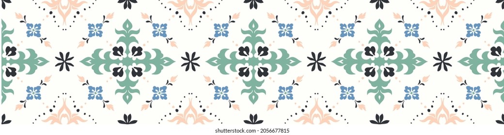 Oriental vector damask pattern. Talavera pottery. Azulejos portugal. Turkish ornament. Spanish porcelain. Ceramic tableware, folk print. Ethnic background. Mediterranean wallpaper. Talavera pottery.