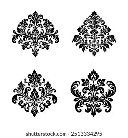 Oriental vector damask patterns design element for greeting cards and wedding invitations. symmetrical damask pattern 