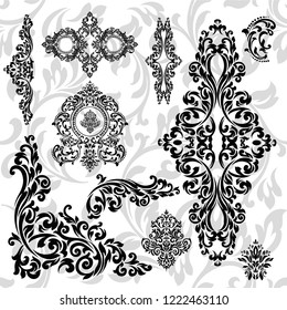 Oriental vector damask patterns for greeting cards and wedding invitations.Decor background Vector. 