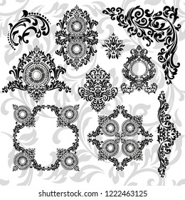 Oriental vector damask patterns for greeting cards and wedding invitations.Decor background Vector. 