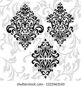 Oriental vector damask patterns for greeting cards and wedding invitations.Decor background Vector. 