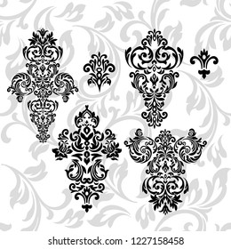Oriental vector damask patterns for greeting cards and wedding invitations.