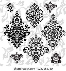 Oriental vector damask patterns for greeting cards and wedding invitations.