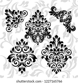 Oriental vector damask patterns for greeting cards and wedding invitations.