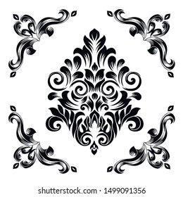 Oriental vector damask patterns for greeting cards and wedding invitations.