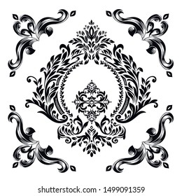 Oriental vector damask patterns for greeting cards and wedding invitations.