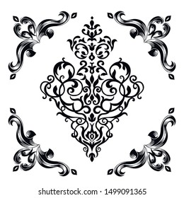 Oriental vector damask patterns for greeting cards and wedding invitations.