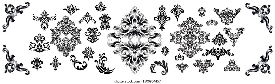 Oriental vector damask patterns for greeting cards and wedding invitations.