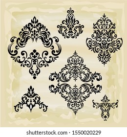 Oriental vector damask patterns for greeting cards and wedding invitations.