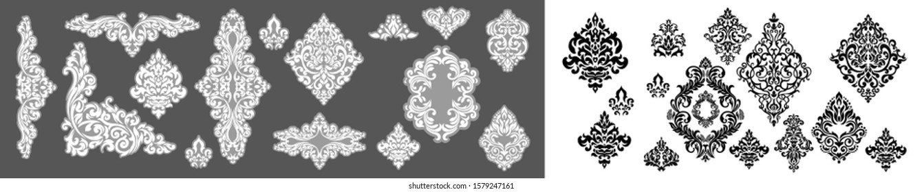 Oriental vector damask patterns for greeting cards and wedding invitations.