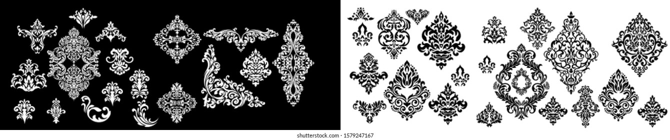 Oriental vector damask patterns for greeting cards and wedding invitations.