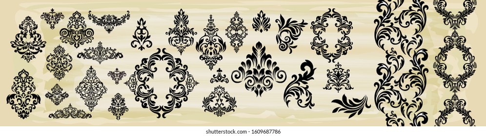 Oriental vector damask patterns for greeting cards and wedding invitations.