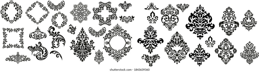 Oriental vector damask patterns for greeting cards and wedding invitations.