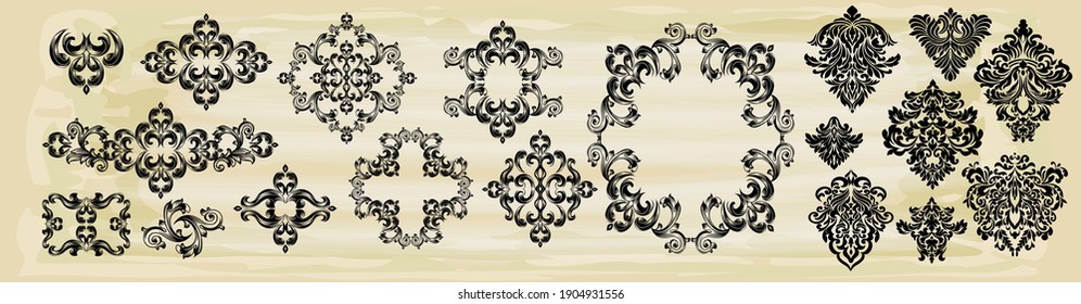 Oriental vector damask patterns for greeting cards and wedding invitations.