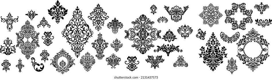 Oriental vector damask patterns for greeting cards and wedding invitations.